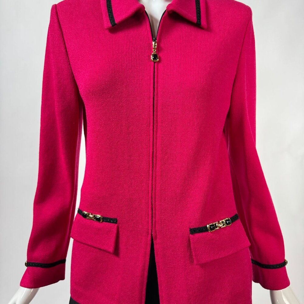 St. John Collection Pink Knit Jacket W/Gold & Black Accents Like New Size 2